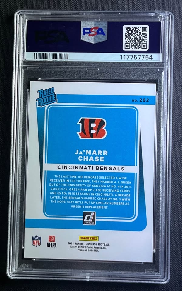 Ja’Marr Chase Donruss Rated Rookie Gold Press Proof PSA 10 - photo 2