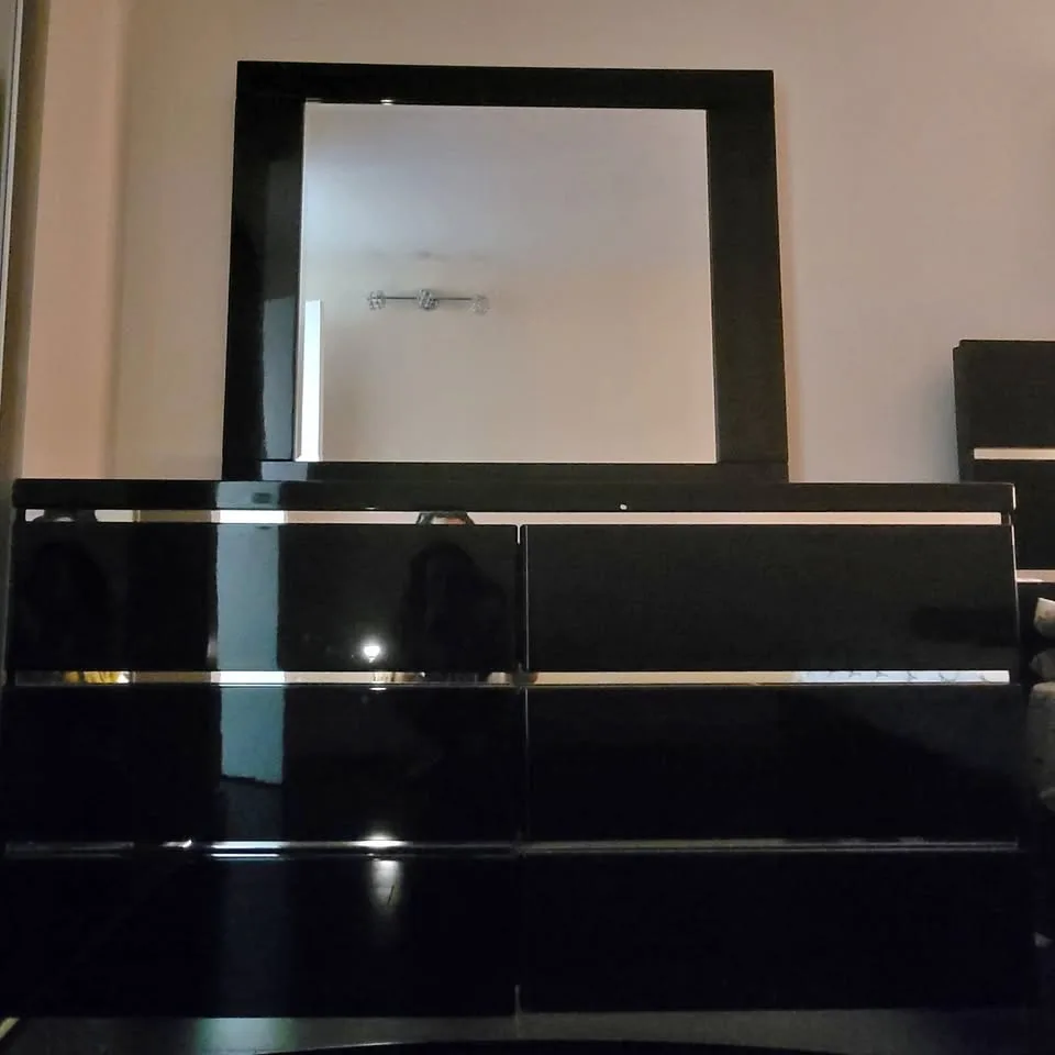 Black Glossy Dresser with Large Mirror