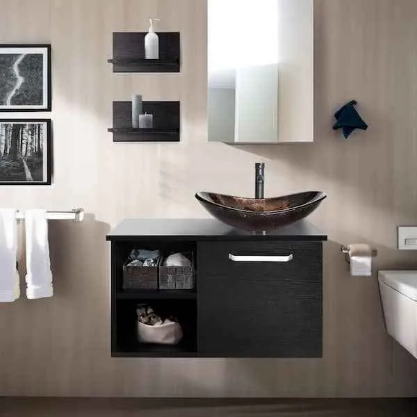 New in Box. 28in Floating Vanity Cabinet with Mirror image indicator(2)