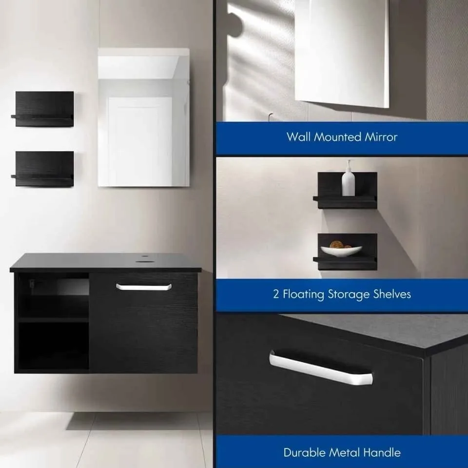 New in Box. 28in Floating Vanity Cabinet with Mirror image indicator(7)