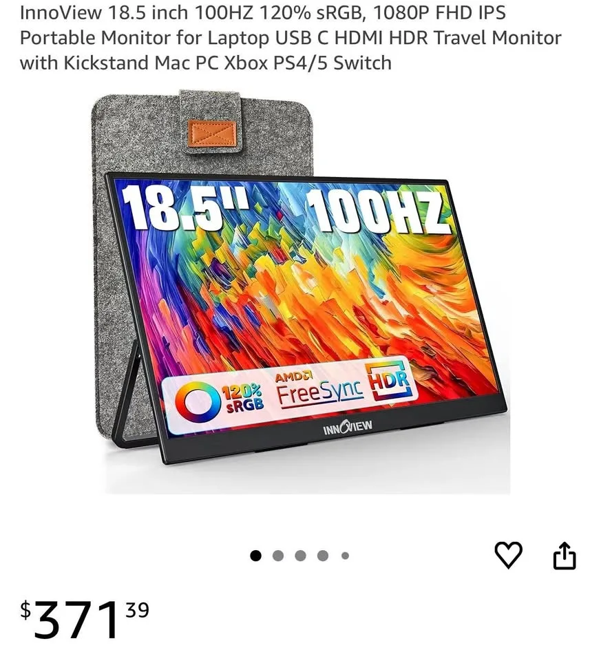 Innoview 18.5” Portable Monitor – 1080P FHD, 100Hz, USB-C/HDMI