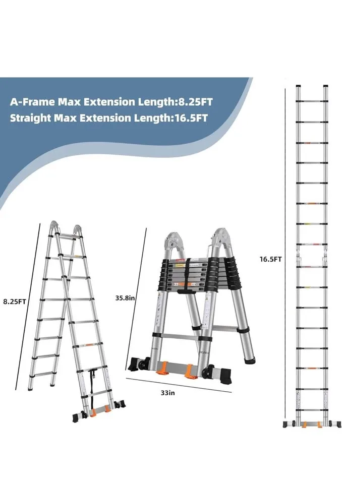 Brand New 16.5FT Telescoping Ladder – Stainless Steel, 375lbs image indicator(2)