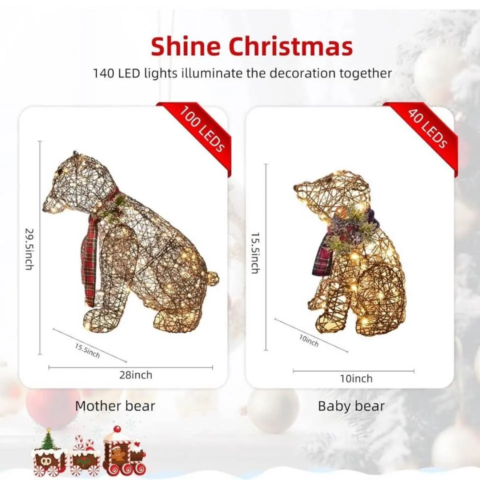 Lighted Polar Rattan Bear Family (2PCS) 140 LED image indicator(3)