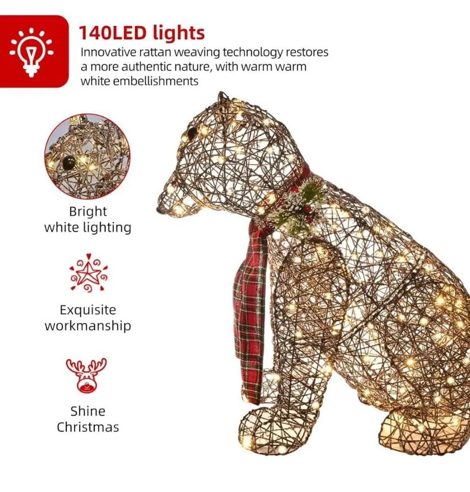 Lighted Polar Rattan Bear Family (2PCS) 140 LED image indicator(6)