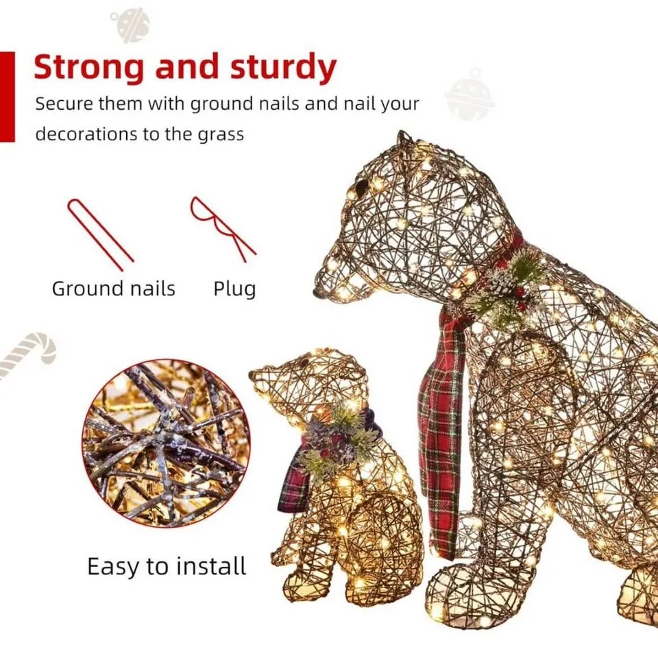 Lighted Polar Rattan Bear Family (2PCS) 140 LED image indicator(7)