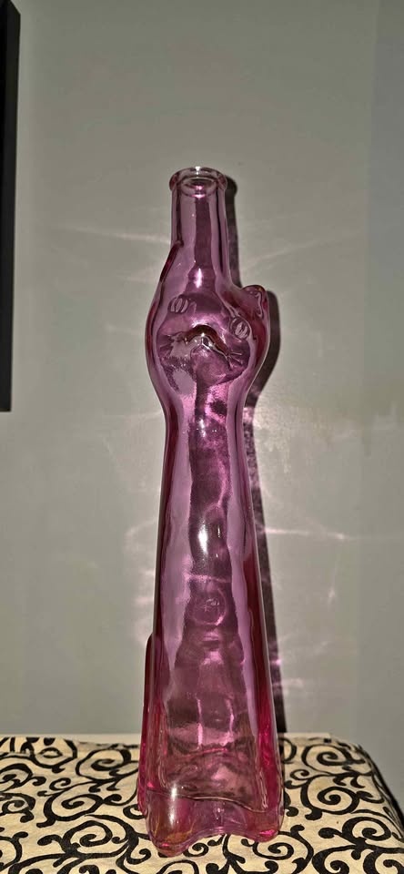 Vintage Moselland Pink Cat Riesling glass bottle/decanter