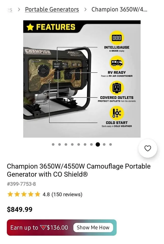 Champion 3650W/4550W Portable Generator