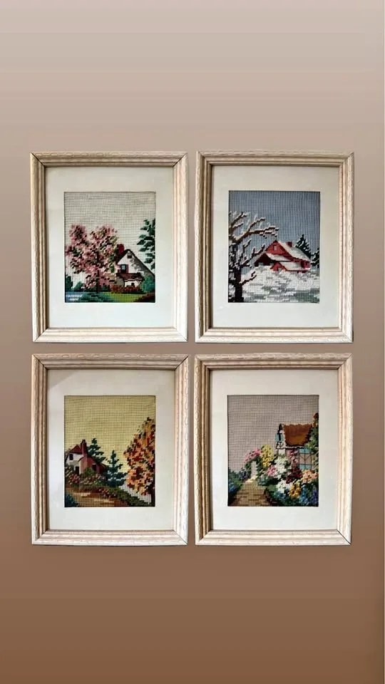 Vintage Four Seasons Needlepoint Art Set