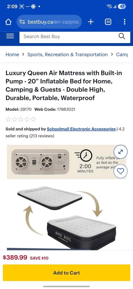 🆕️King Koil Queen Air Mattress w/ Built-in Pump - photo 2