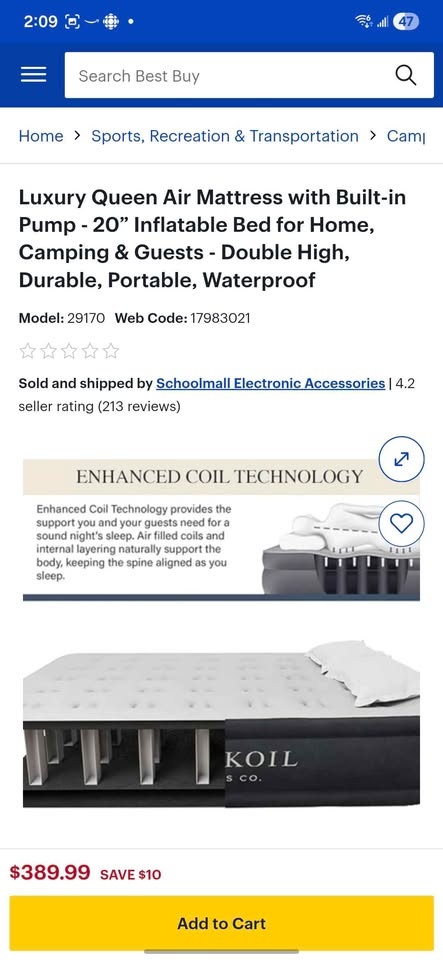 🆕️King Koil Queen Air Mattress w/ Built-in Pump - photo 3