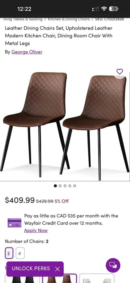 Pair of Dining chairs high quality leather upholstered image indicator(8)