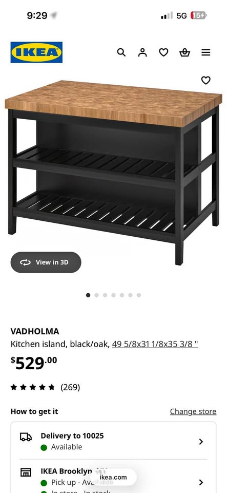 VADHOLMA Kitchen Island, Black/Oak