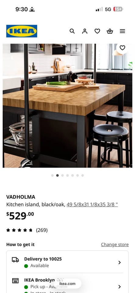 VADHOLMA Kitchen Island, Black/Oak - photo 2
