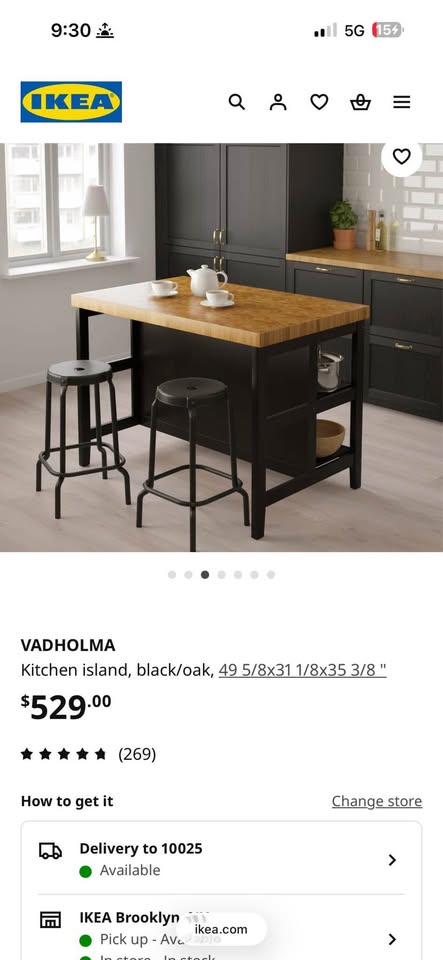 VADHOLMA Kitchen Island, Black/Oak - photo 3