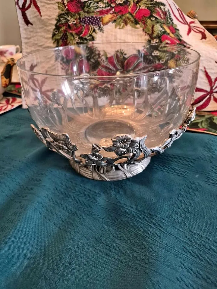 Pewter and glass bowl