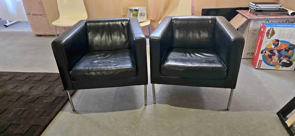 2 IKEA Klappsga Black Leather Arm chair