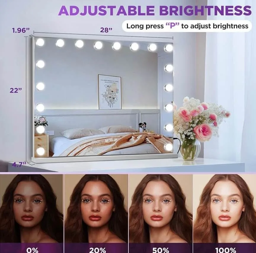 LED Vanity Mirror with lights 28" x 20" image indicator(3)