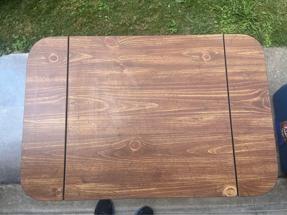 Vintage Wood Table w/ Metal Legs, Folding Sides - photo 2