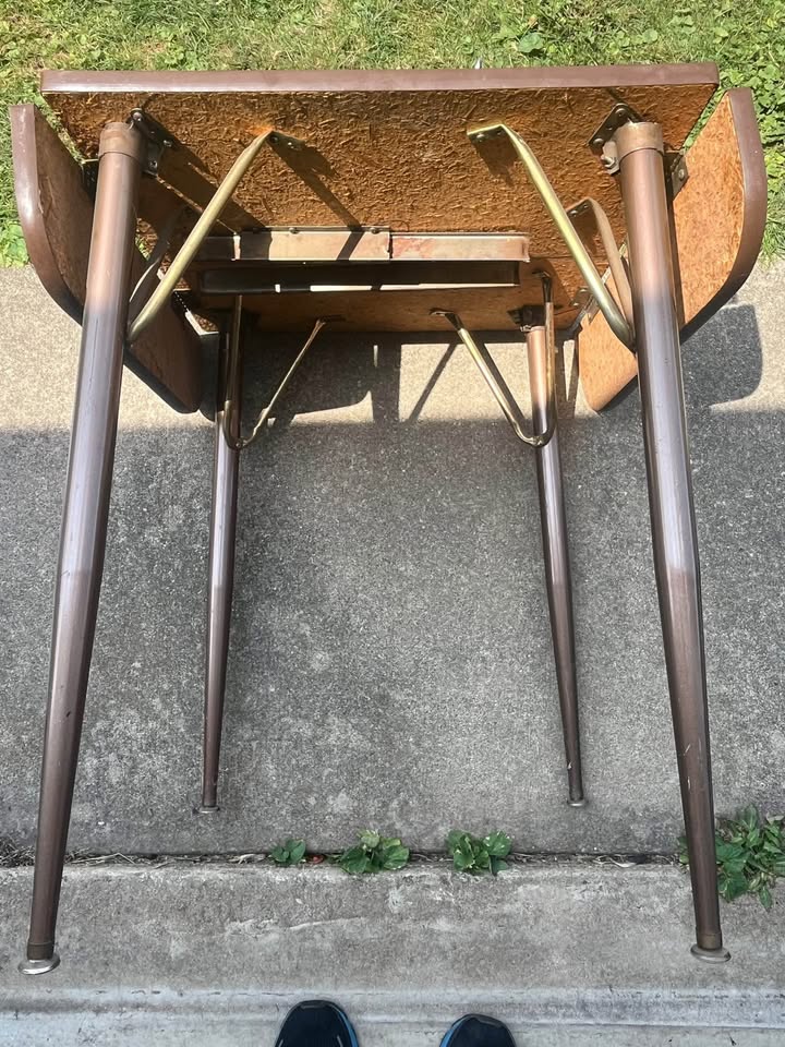 Vintage Wood Table w/ Metal Legs, Folding Sides - photo 5