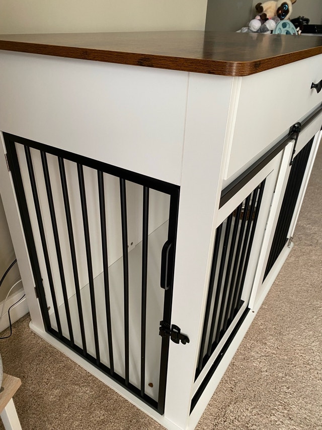 Dog Crate with Drawer, Barn Doors, 360 Swivel Dish - photo 3