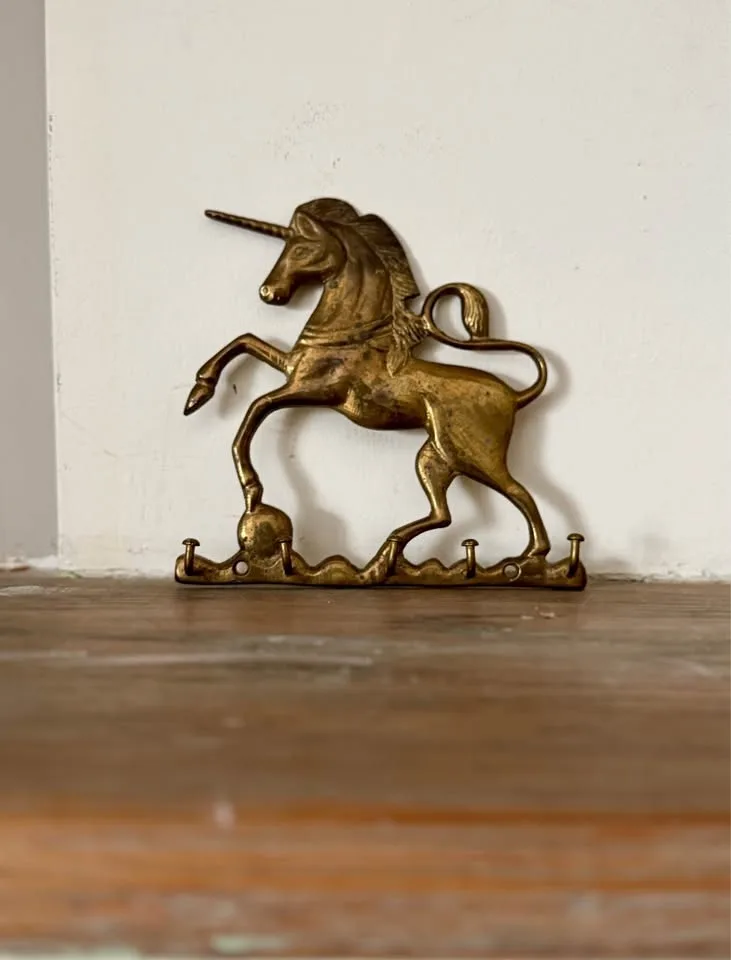 Vintage Brass Unicorn Key Holder Wall Hook Rack image indicator(4)