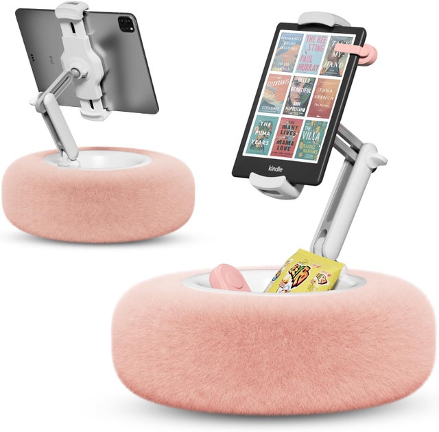 (New) Tablet Stand Pillow – Pink Plush with Snack Bowl - photo 2