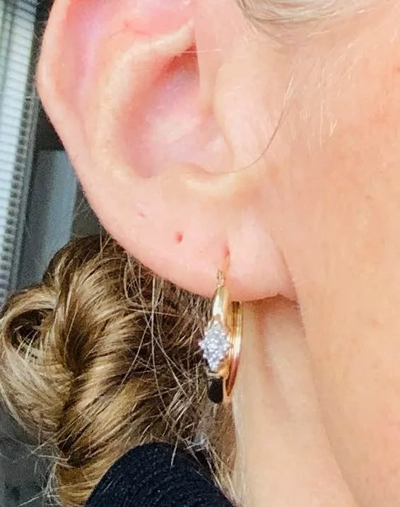 Antique Stamped 10k Gold Hoops 18 Diamonds image indicator(2)