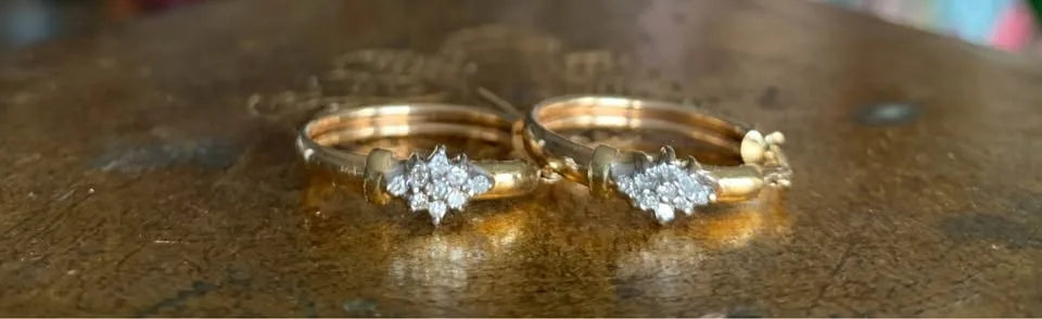 Antique Stamped 10k Gold Hoops 18 Diamonds image indicator(5)