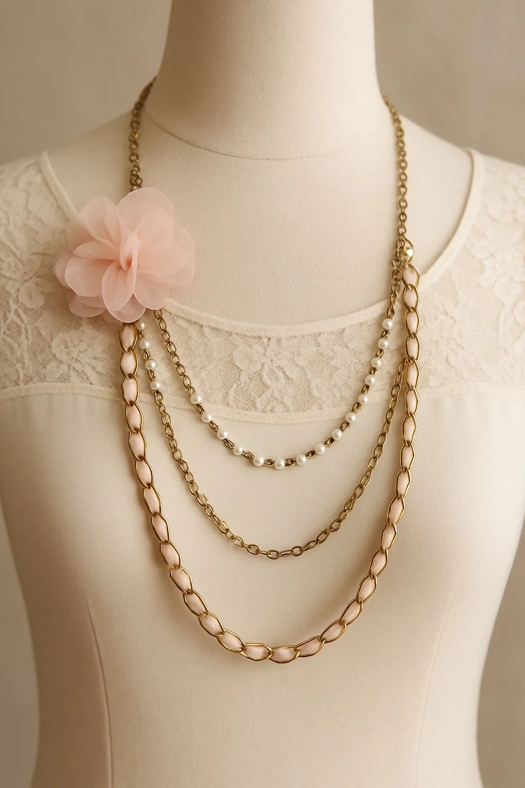 Vintage Blush Floral Chain Necklace