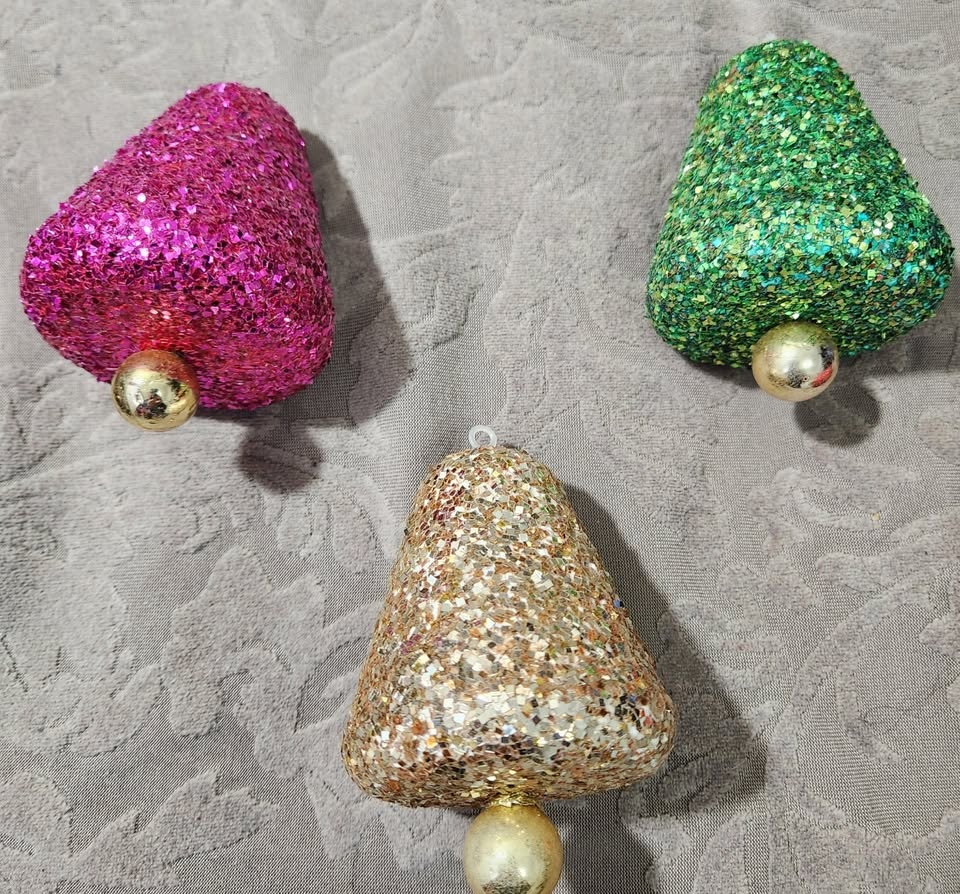 Set of 5 Vintage Glitter Bell Ornaments - 1960s - 1970s - photo 2