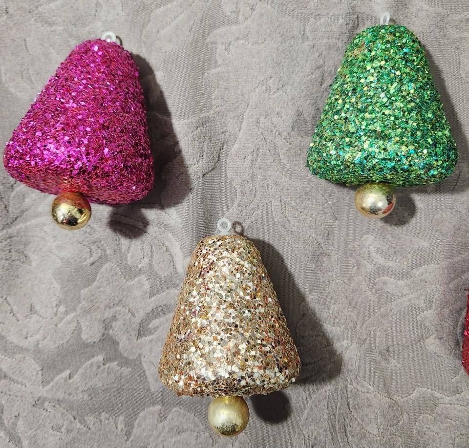 Set of 5 Vintage Glitter Bell Ornaments - 1960s - 1970s - photo 4