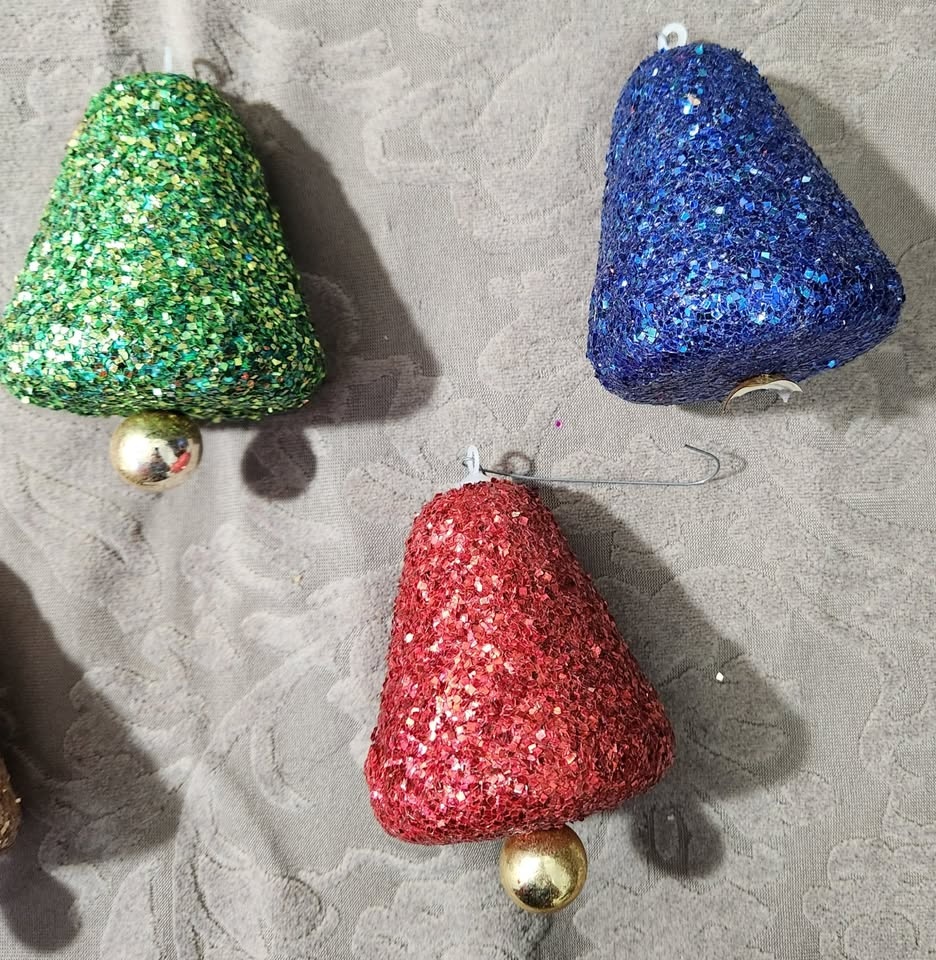 Set of 5 Vintage Glitter Bell Ornaments - 1960s - 1970s - photo 5