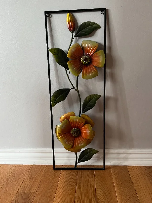 Flower and Leaves Metal Wall Decor with Frame image indicator(2)