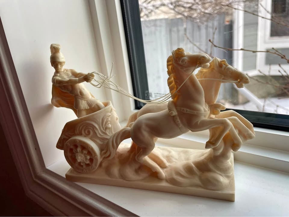 Vintage Santini Horses Pulling Roman Soldier Sculpture
