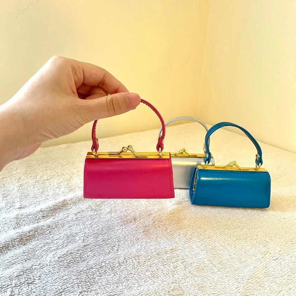 Set of 3 Miniature Handbags - Metallic Pink, White & Blue image indicator(2)
