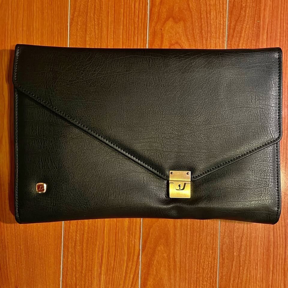 Faux Leather Envelope Clutch with Gold Accents