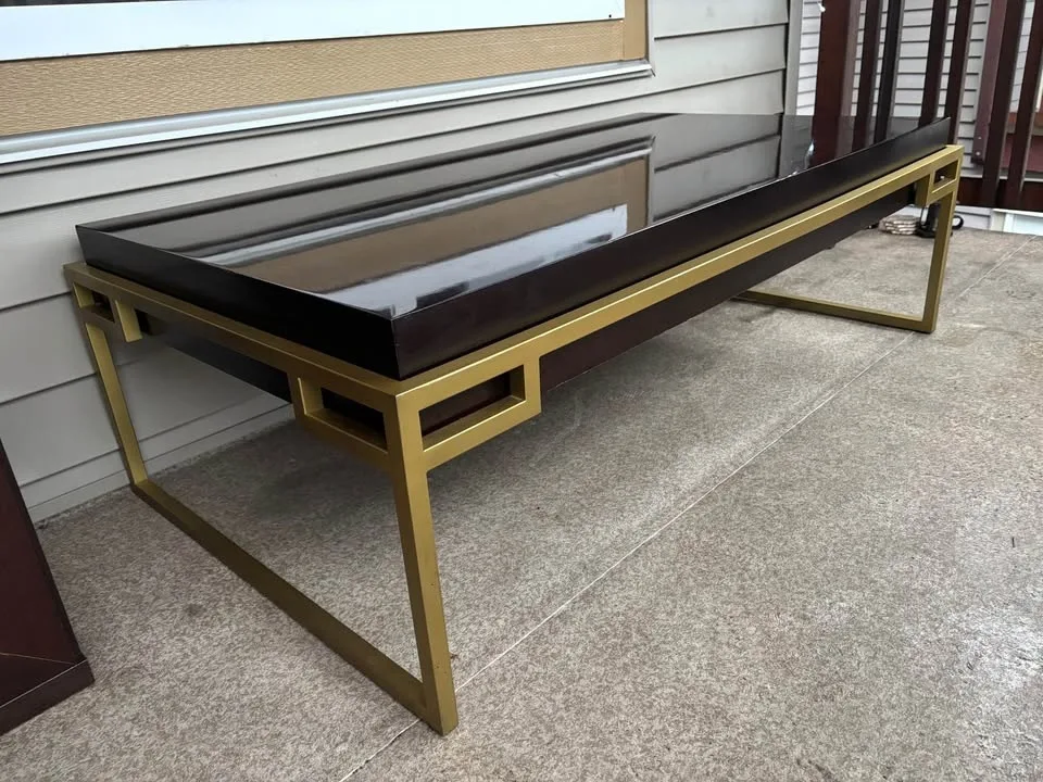 Gorgeous solid wood coffee table with brass frame and legs image indicator(4)