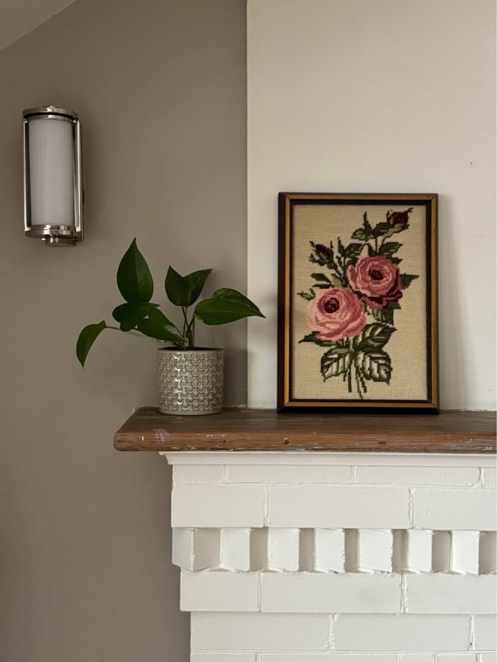 Vintage Framed Needlepoint Rose Art - Ready to Hang - photo 2