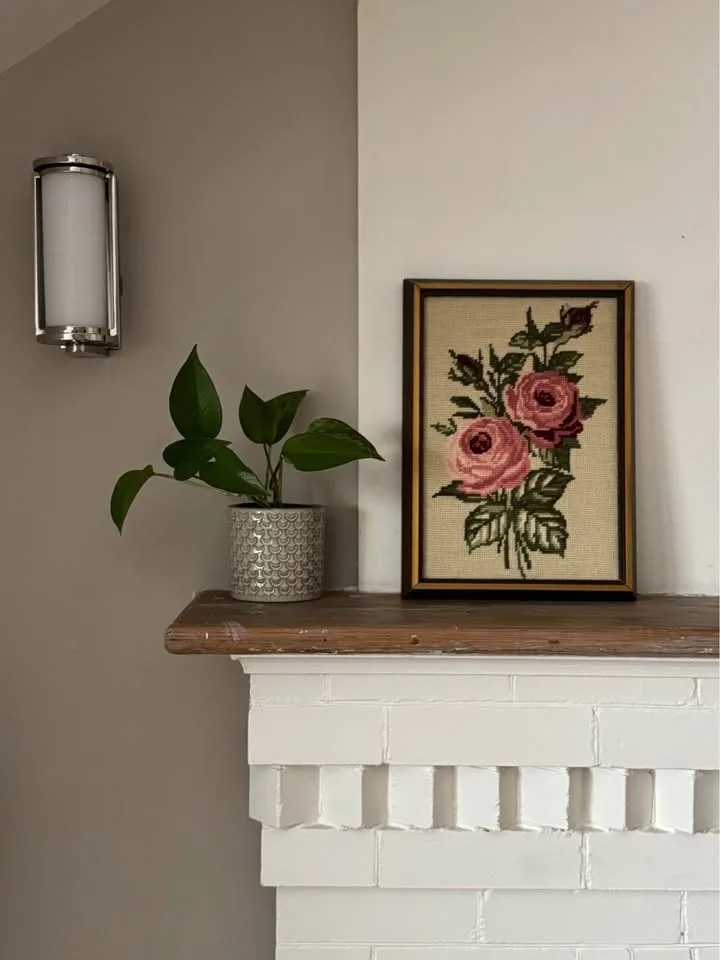 Vintage Framed Needlepoint Rose Art - Ready to Hang image indicator(2)