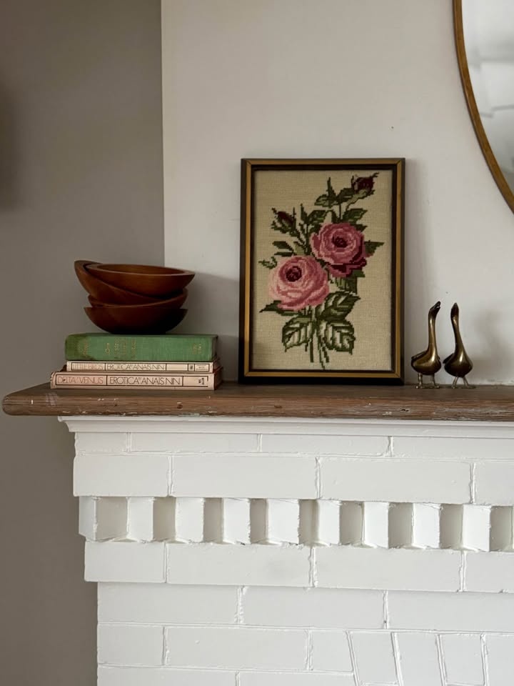 Vintage Framed Needlepoint Rose Art - Ready to Hang - photo 5