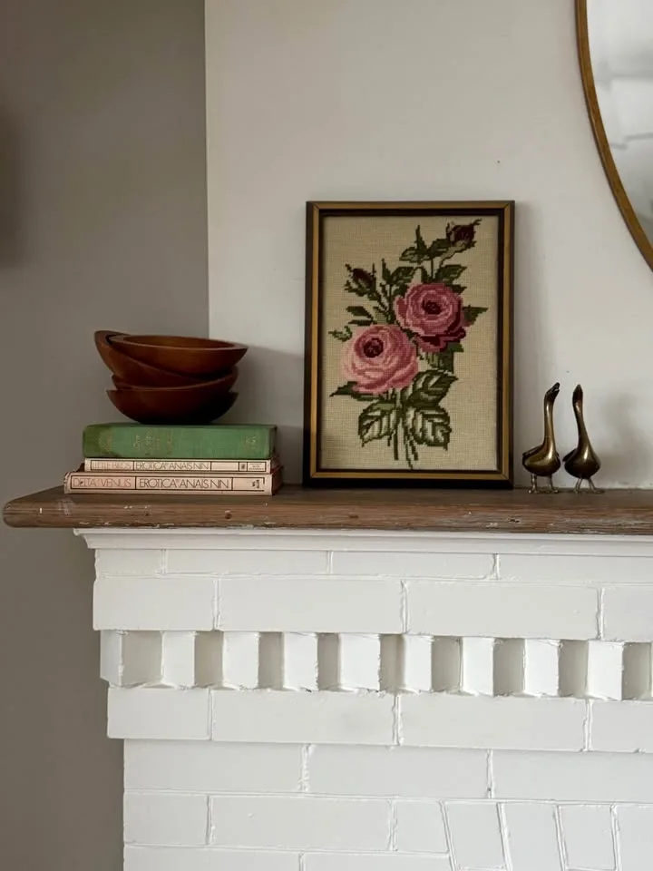 Vintage Framed Needlepoint Rose Art - Ready to Hang image indicator(5)