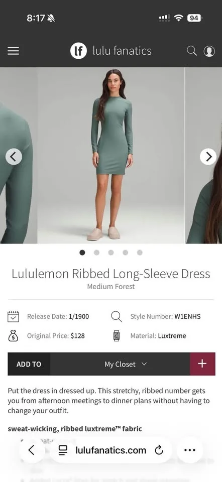 Lululemon ribbed long sleeve dress image indicator(5)