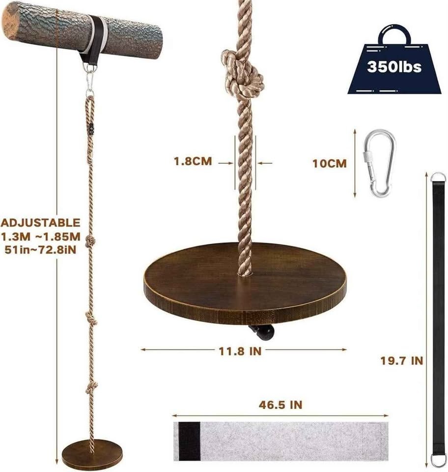 Wooden Round Disc Rope Swing 51”-73” Adjustable - photo 4
