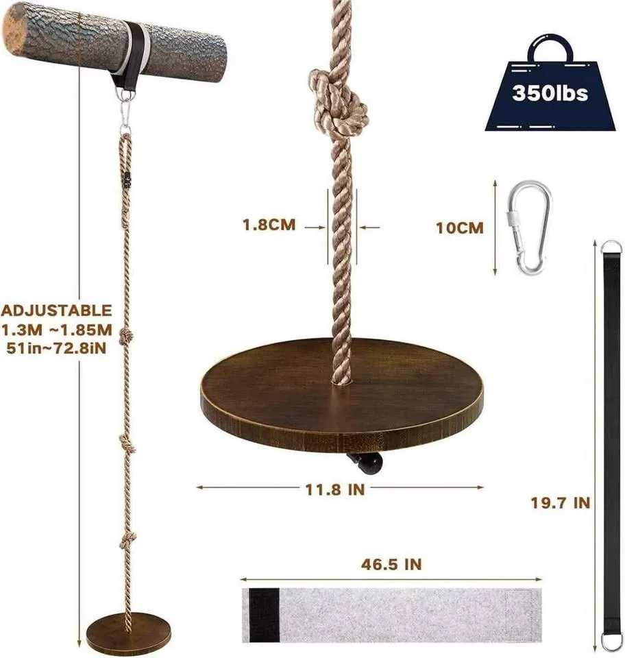 Wooden Round Disc Rope Swing 51”-73” Adjustable image indicator(4)