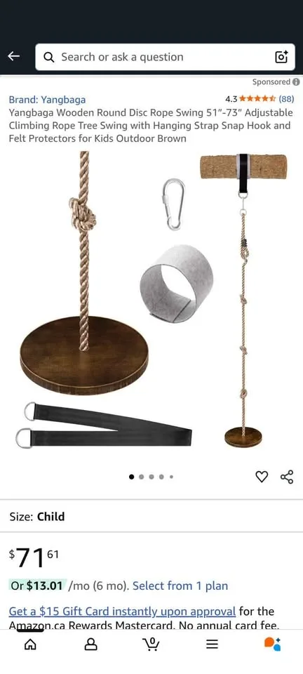 Wooden Round Disc Rope Swing 51”-73” Adjustable image indicator(6)