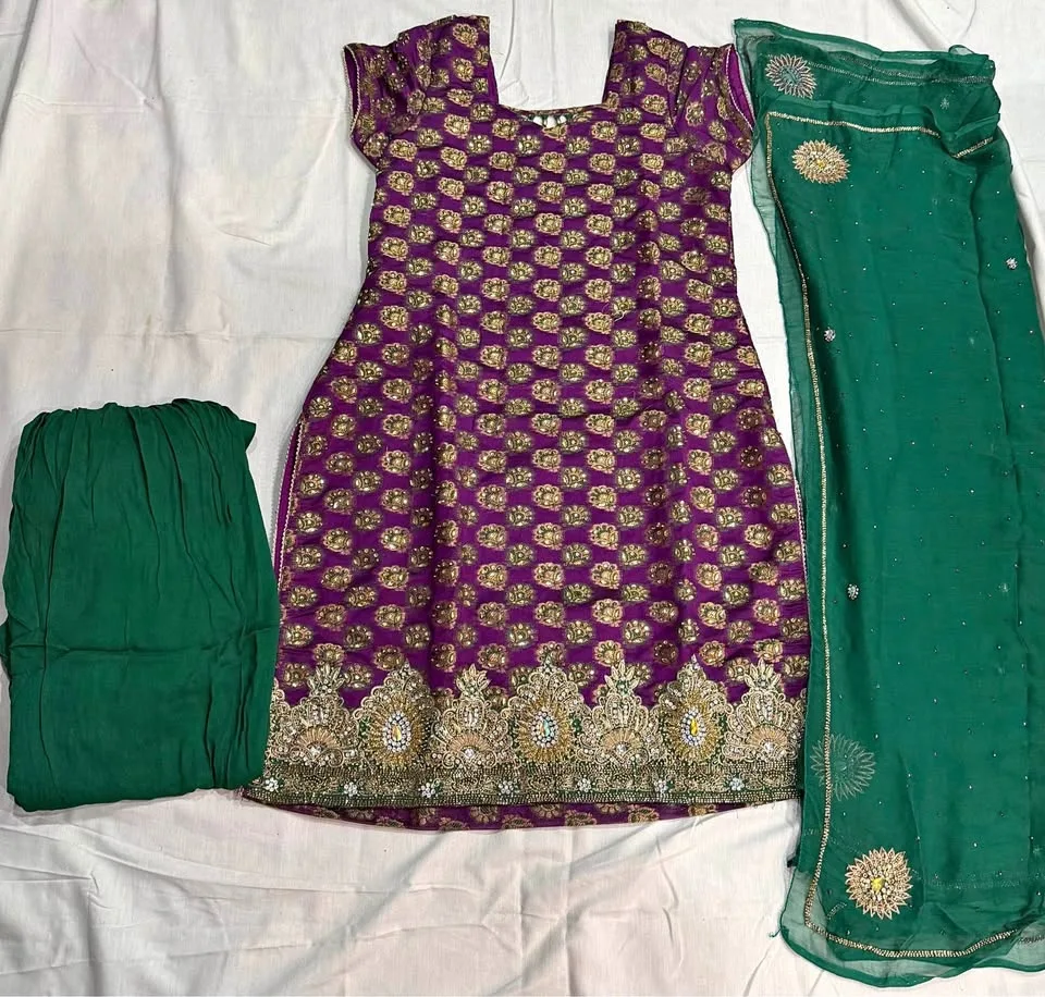 Luxury 3-Piece Festive Suit | Royal Purple x Emerald Green | Med