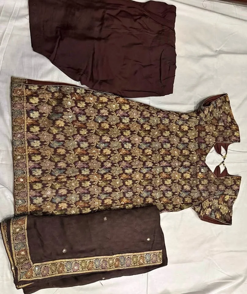 Beautiful Brown & Gold Brocade Suit