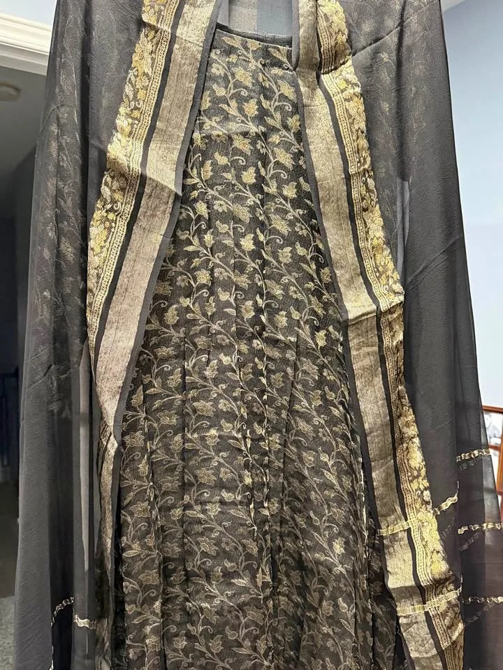 Very elegant silk and banarsi salwar suit in black