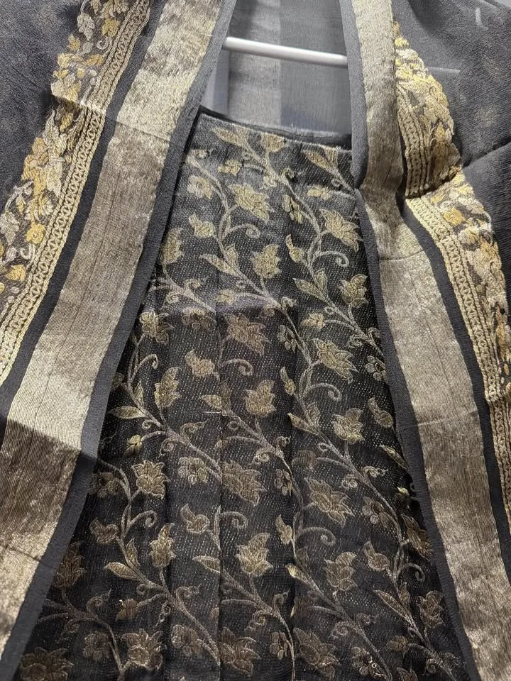 Very elegant silk and banarsi salwar suit in black image indicator(2)