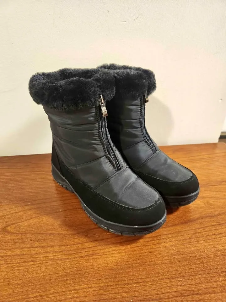 #cleanout Womens Winter Snow Boots Black Fur Zipper Elements